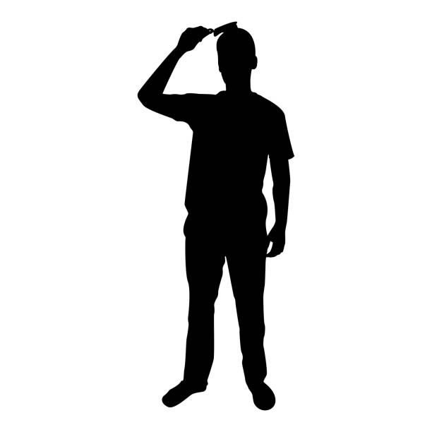 istock Silhouette man is combing hair use hairbrush front view black color vector illustration flat style image 1319977725