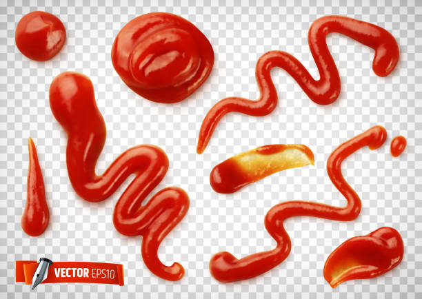 vektor realistische tomaten ketchup - ketchup stock-grafiken, -clipart, -cartoons und -symbole