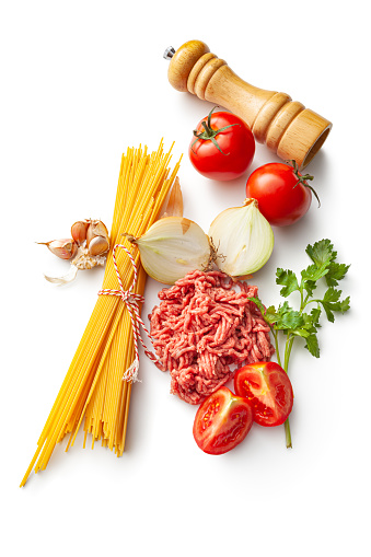 Italian Ingredients: Spaghetti, Minced Meat, Onion, Tomato, Garlic, and Parsley