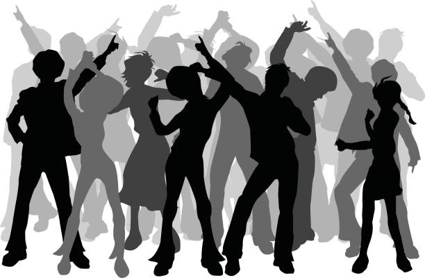 disco czas 1! - senior adult dancing party silhouette stock illustrations