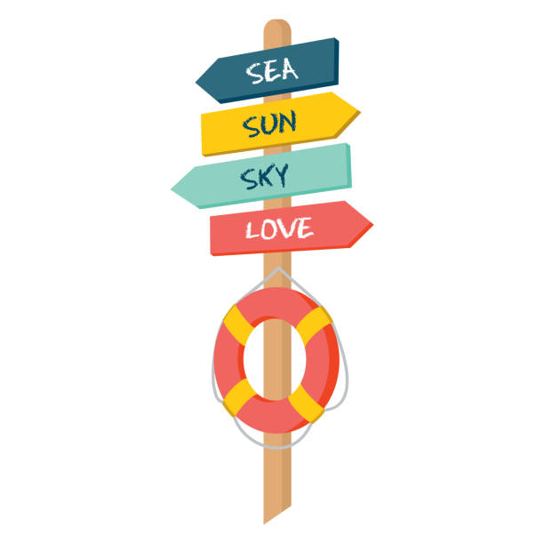 비치 포인터 - sign wood road sign directional sign stock illustrations