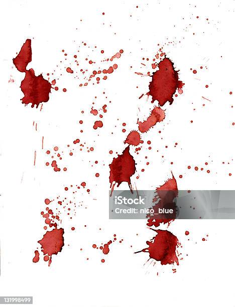 Red Blood Spatters Na Białym Tle - zdjęcia stockowe i więcej obrazów Krew - Krew, Poplamiony, Suchy