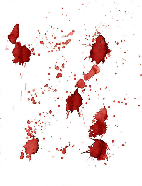 sangue spatters vermelho sobre fundo branco - spray blood splattered paint imagens e fotografias de stock