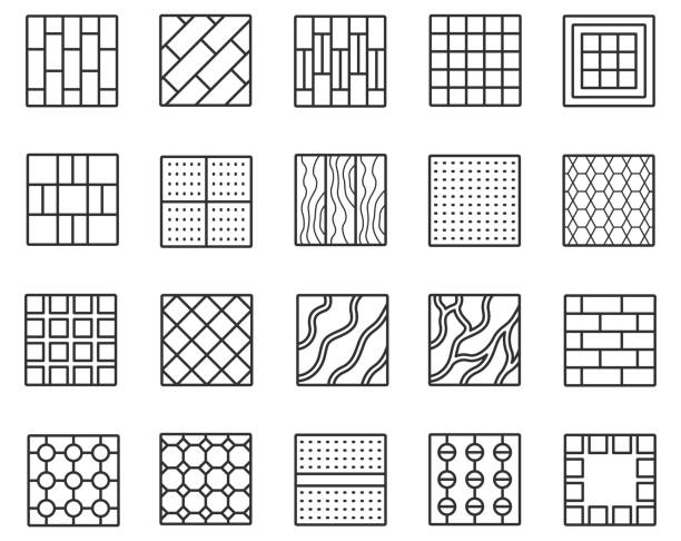 ilustraciones, imágenes clip art, dibujos animados e iconos de stock de conjunto de iconos de baldosas de piso - nivel de superficie