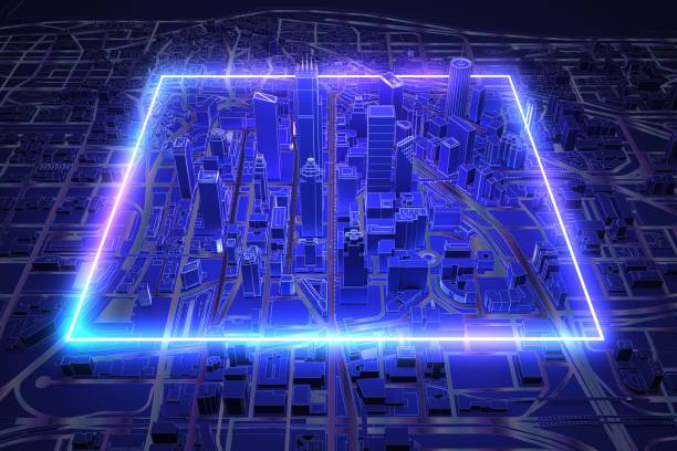 istock neon square over dark city aerial view 1319988340