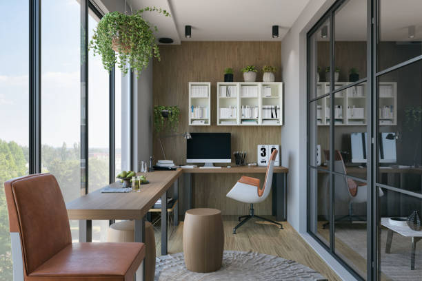 home office moderno - desk office home interior house foto e immagini stock