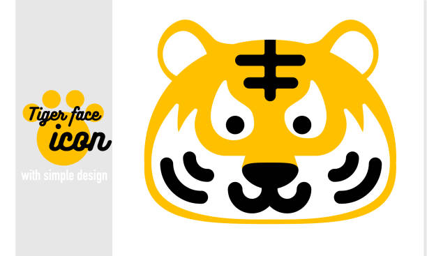 einfaches und niedliches design tiger gesicht vektor illustration - pattern japanese culture characters black stock-grafiken, -clipart, -cartoons und -symbole