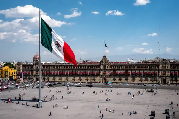 Historical landmark National Palace building at Plaza de la Constitucion in Mexico City, Mexico.