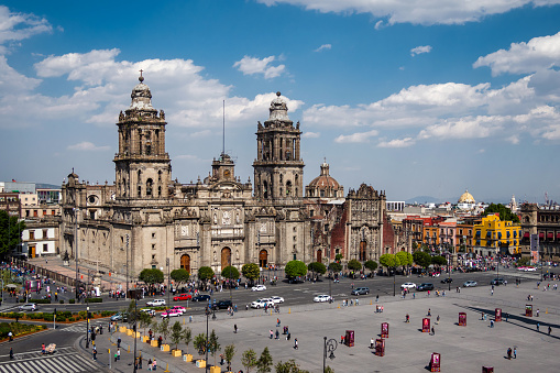 Historical landmark Mexico City Metropolitan Cathedral in the Historic Center of Mexico City, Mexico.