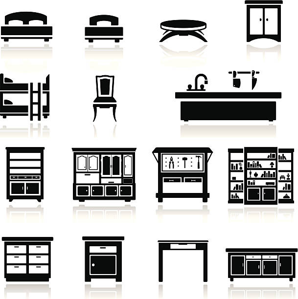 ilustraciones, imágenes clip art, dibujos animados e iconos de stock de conjunto de iconos de muebles de inicio - interface icons hammer home interior house