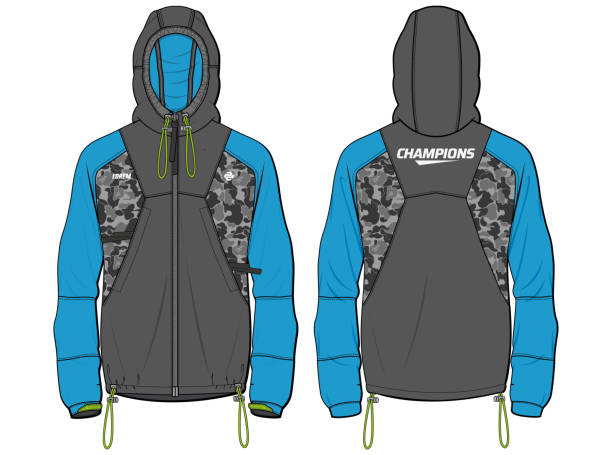 Long sleeve Anorak Hoodie jacket design template in vector, popover Hooded jacket with front and back view, windcheater winter jacket for Men and women. for training, Running and workout in winter. Long sleeve Anorak Hoodie jacket design template in vector, popover Hooded jacket with front and back view, windcheater winter jacket for Men and women. for training, Running and workout in winter. red camouflage pattern stock illustrations