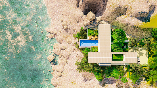 3d render of beautiful modern pool villa