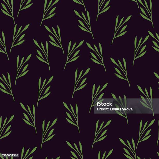 Random Green Leaf Branches Seamless Pattern Contrast Little Ornament ...