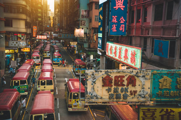 istock Street Scene with busses in Hongkong 1320005531
