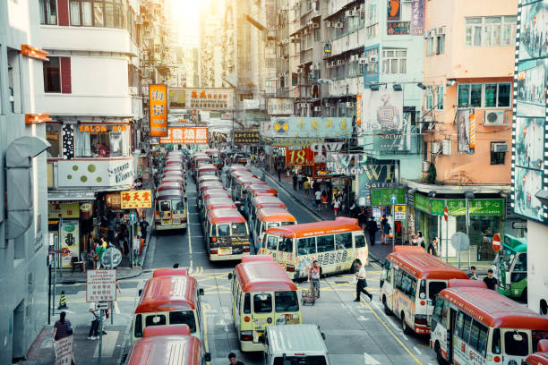istock Street Scene with busses in Hongkong 1320005577