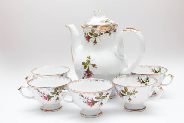 istock Set of vintage dishes. Porcelain tea set 1320005812