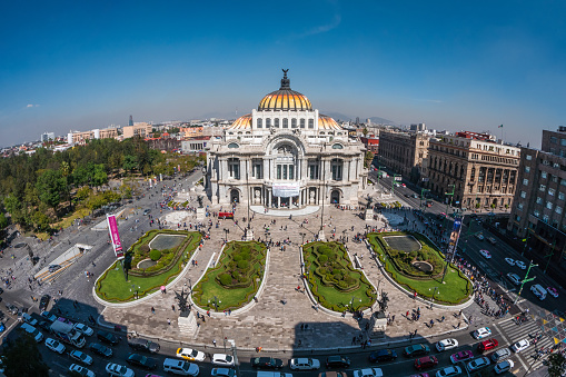 Mexico City, Mexico - January 26, 2019: Architectural landmark Palace of Fine Arts (Spanish: Palacio de Bellas Artes ) in the Historic Center of Mexico City, Mexico.