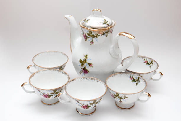 istock Set of vintage dishes. Porcelain tea set 1320006235