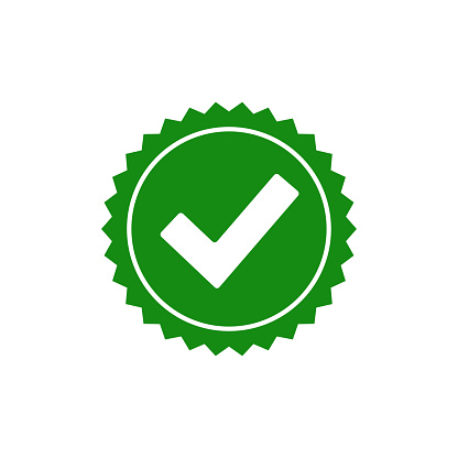 Seal stamp vector icon. Check mark quality guarantee symbol. Certificate badge icon. Ok icon
