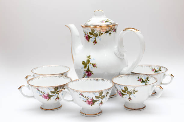 istock Set of vintage dishes. Porcelain tea set 1320006310