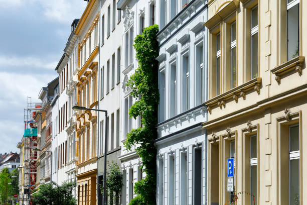 Street with historic buildings in the trendy district of Ehrenfeld, Cologne
