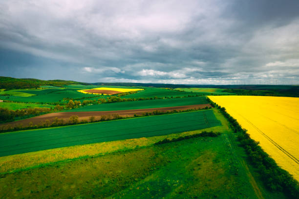 Aerial view of Agriculture fields and spring Landscape Germany