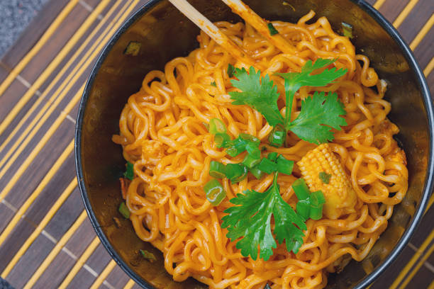 Close up'Instant noodles hot and spicy.