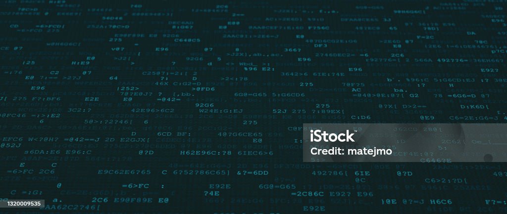 Digital Encrypted Computer Code Background In Dark Green Surface Level ...