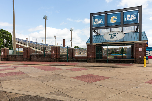 Chattanooga, TN, USA-10 May 2021: View of Finley Stadium from outside, Foundry Gate North.