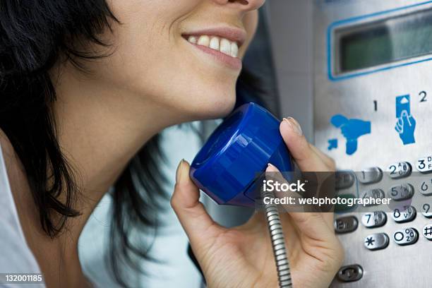 Woman On Pay Phone Stock Photo - Download Image Now - Close-up, Pay Phone, Using Phone