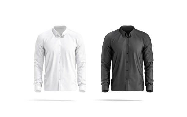istock Blank black and white classic shirt mockup set, front view 1320014596