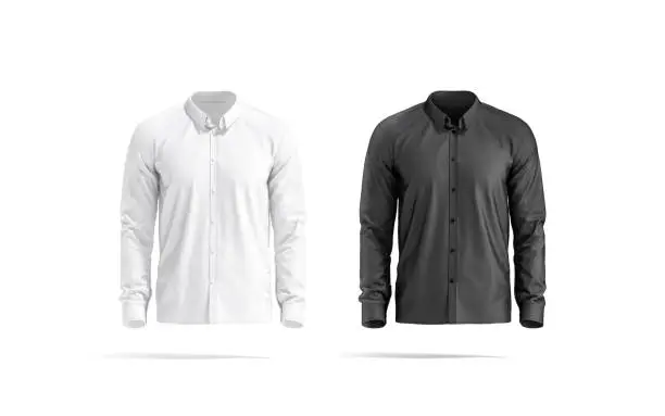 Photo of Blank black and white classic shirt mockup set, front view