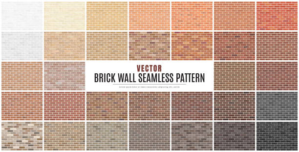 블록 벽돌 벽 원활한 패턴 컬렉션 세트 텍스처 배경 - 건축물 일러스트 stock illustrations