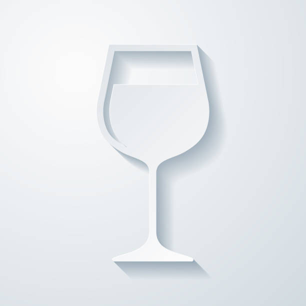 ilustraciones, imágenes clip art, dibujos animados e iconos de stock de copa. icono con efecto de corte de papel sobre fondo en blanco - white wine white background isolated on white champagne flute