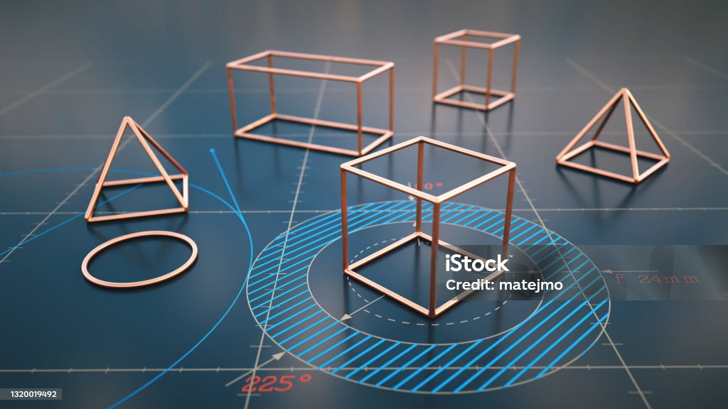 Different Shape Model Various Geometric Shape Models Laying On A Shiny Surface With ...