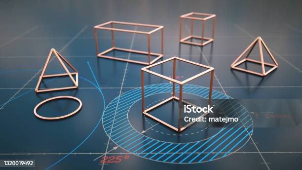 Different Shape Model Various Geometric Shape Models Laying On A Shiny Surface With ...