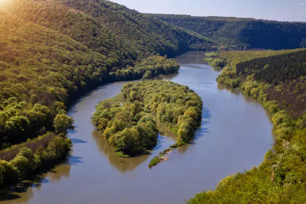 Photo of beautiful view of yin yang island in the river canyon.