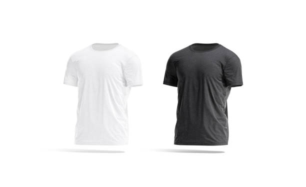 istock Blank black and white wrinkled t-shirt mockup set, side view 1320025541