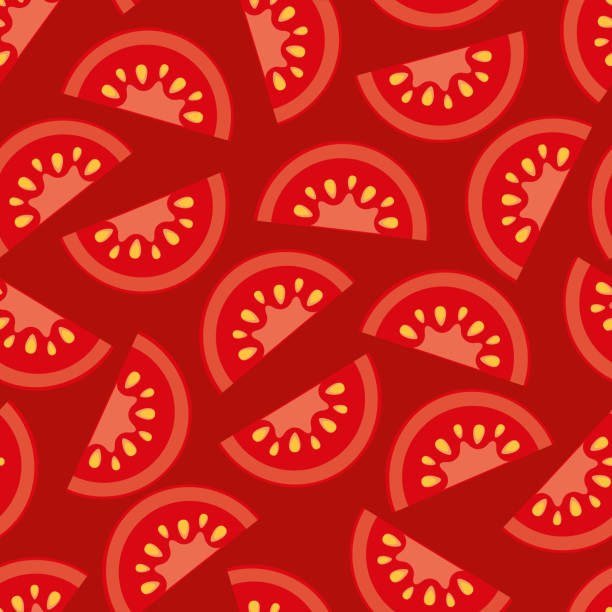 illustrazioni stock, clip art, cartoni animati e icone di tendenza di pomodoro modello senza cuciture su sfondo rosso - seamless restaurant vegetable tomato