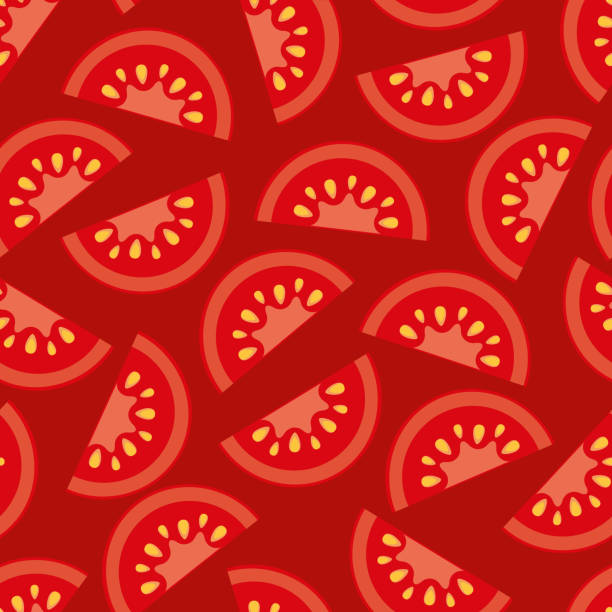Seamless Pattern Tomato Over Red Background Vector Illustration of a Seamless Pattern Tomato over Red Background tomato slice stock illustrations