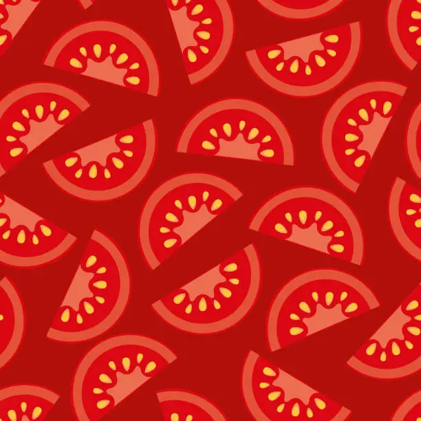 Vector illustration of Seamless Pattern Tomato Over Red Background