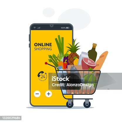 istock Smartphone app and grocery delivery at home. 1320029684