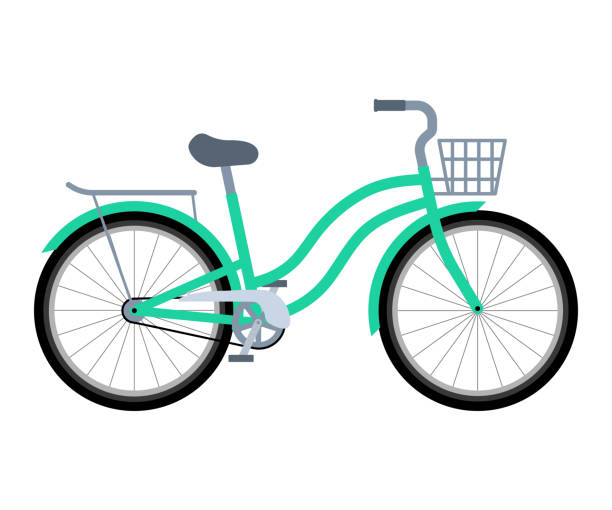 Bicycle with basket and trunk. Delivery bike. Flat style. Vector illustration on white isolated background. Bicycle with basket and trunk. Transport for delivery. Eco-friendly bike. Vector illustration in flat style on white isolated background. bicycle basket stock illustrations