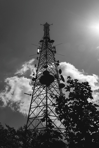 Tower with telecommunication and communication equipment