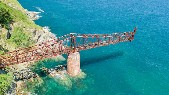 aerial view of rusty loading pier in mioño, Spain