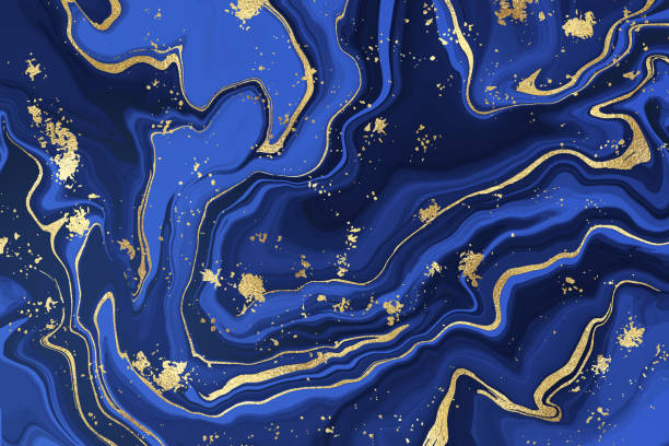 istock Indigo blue liquid marbled watercolor background with golden glitter lines. Luxury cyan marbled alcohol ink drawing effect backdrop and kintsugi. Vector illustration of abstract stylish fluid art 1320042407