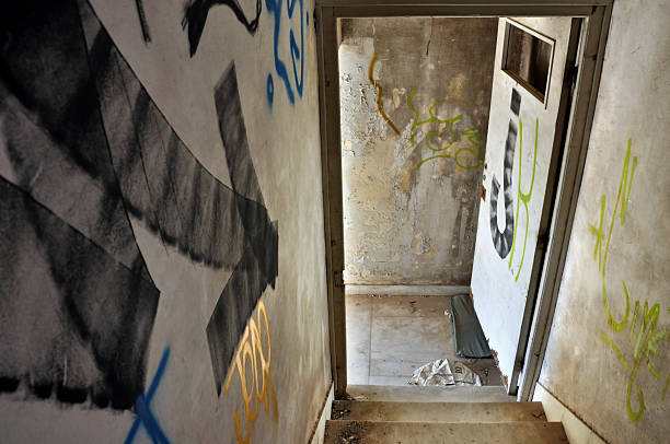 istock staircase arrow in abandoned house 132004327