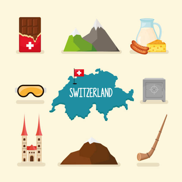 ilustrações de stock, clip art, desenhos animados e ícones de set of icons switzerland - map switzerland swiss culture zurich