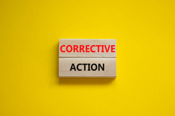 istock Corrective action symbol. Wooden blocks with words 'Corrective action' on beautiful yellow background. Business and Corrective action concept. Copy space. 1320043631