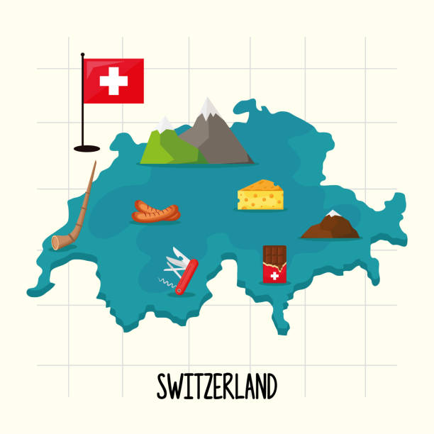 карта швейцарии с достопримечательностями - map switzerland cartography mountain stock illustrations
